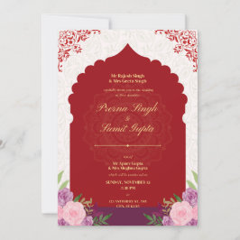 cartão de casamento cor marrom com texto em dourad