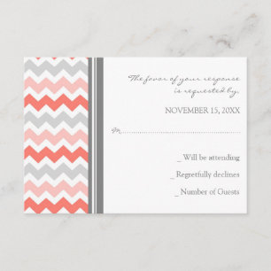 Cartão de casamento coral cinzento de Chevron RSVP