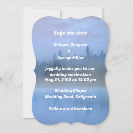 cartão de casamento da árvore da paisagem azul mod