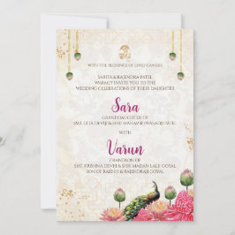 Cartão de casamento da Índia para o Pavão Digital