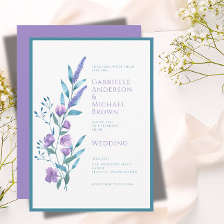 Cartão de Casamento de Aquarela de Lavanda Verde E