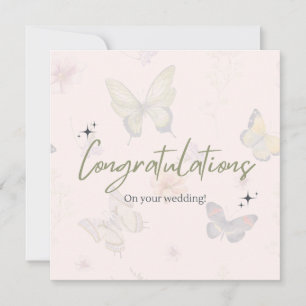 Cartão de Casamento de Boho Rosa-Rosa-Borboletas E