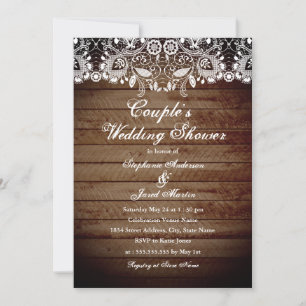 Cartão de Casamento de Casais com Renda de Madeira