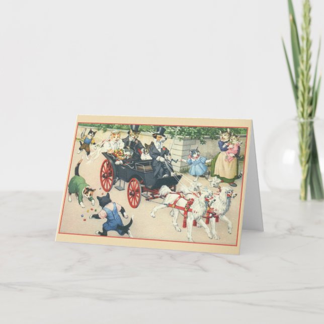 Cartão de Casamento de Casamento de Cat Retroativo (Frente)