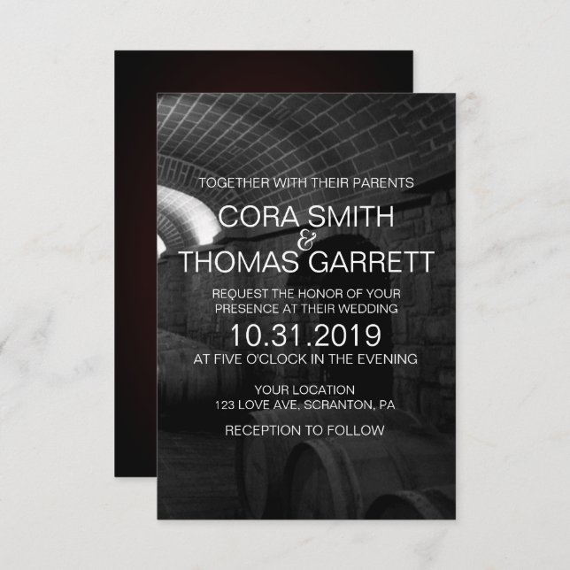 Cartão de Casamento de Cellar de Vinho Branco e Pr (Frente/Verso)