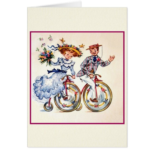 Cartão De Casamento De Ciclista Retroativa (Frente)
