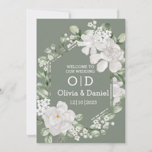 Cartão de Casamento de Convite de Flor Verde