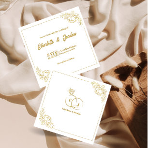 Cartão de Casamento de Convite Dourado de Anel Min