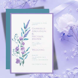 Cartão de Casamento de Cor d'água Roxo-Lavanda Ele