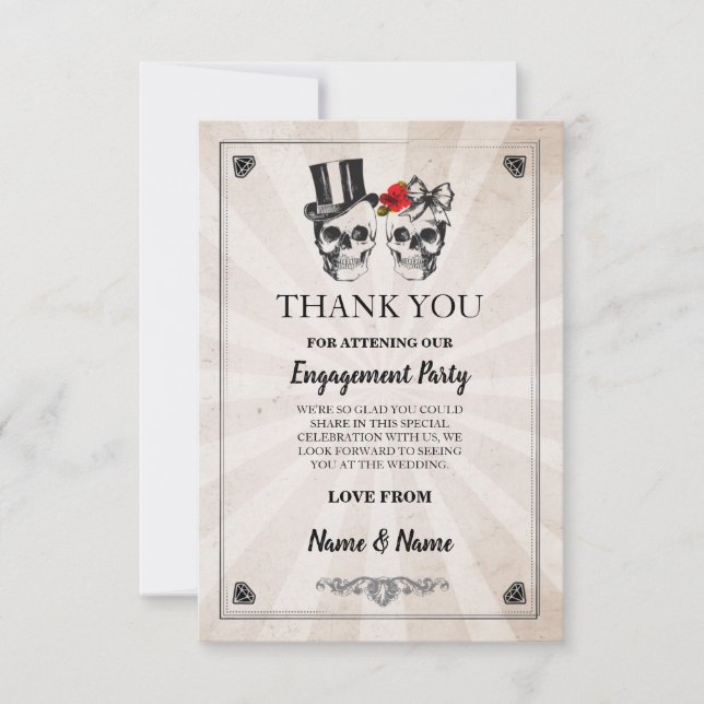 Cartão de casamento de Dia das Bruxas de caveiras  (Frente)