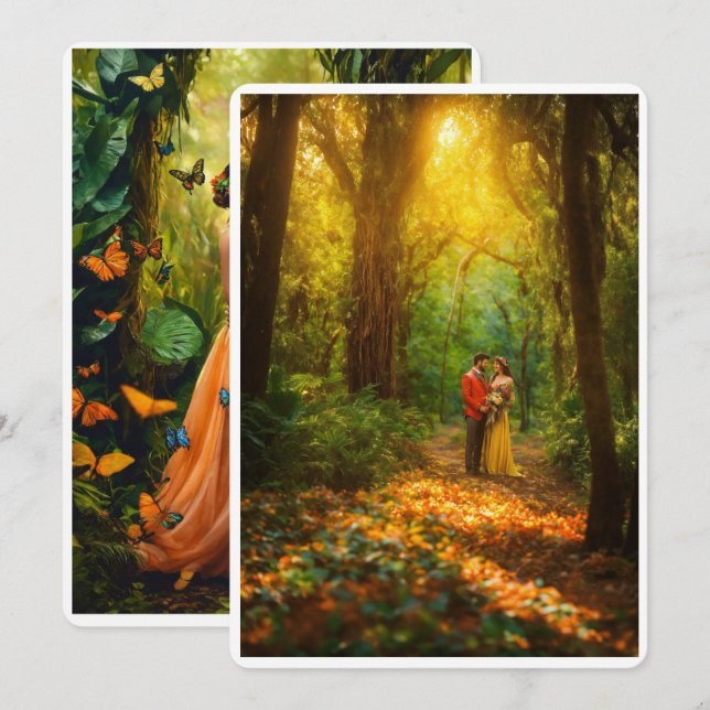 Cartão de Casamento de Floresta de Encantamento (Frente/Verso)