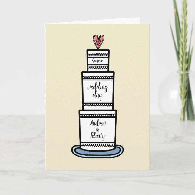Cartão de Casamento de Ilustração de Bolo de Casam (Frente)