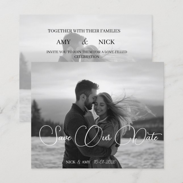 Cartão de Casamento de Inverno Simples e Moderno P (Frente/Verso)