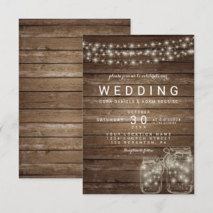 Cartão de Casamento de Luzes de Mason Jar Russo E