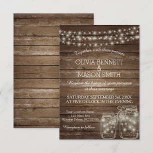 Cartão de Casamento de Luzes de Mason Jar Russo E