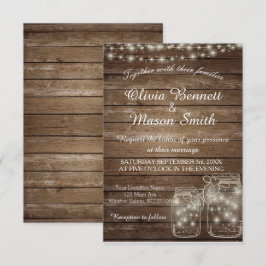 Cartão de Casamento de Luzes de Mason Jar Russo El