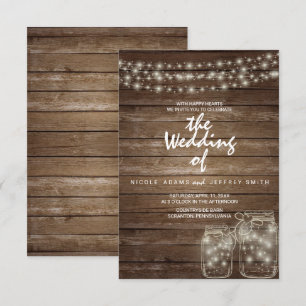 Cartão de Casamento de Luzes Rustic Mason Jar Luze