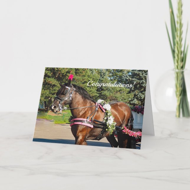 Cartão de Casamento de Parabéns de Cavalo Flor (Frente)