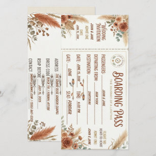 Cartão de Casamento de Passagem de Embarque Rústic