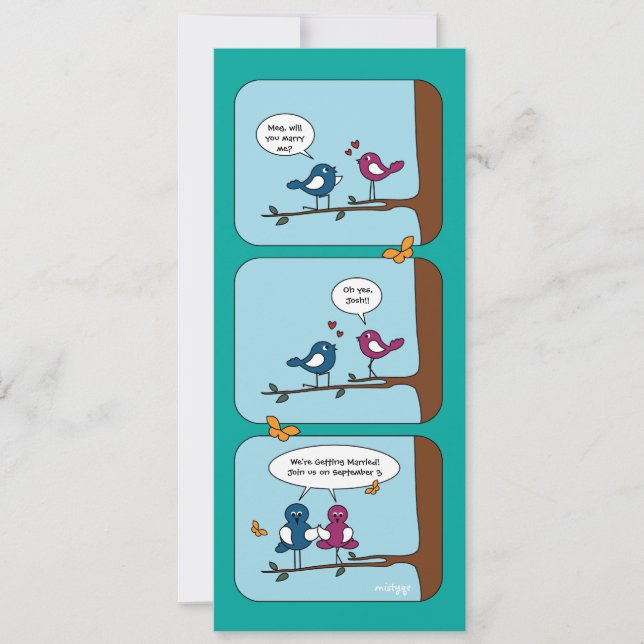 Cartão de Casamento de Pássaros de Amor de Históri (Frente)