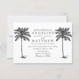 Cartão de Casamento de Preto e Branco de Palmeira