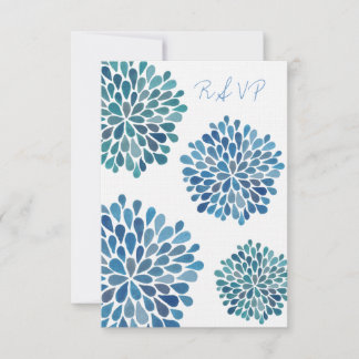 Cartão de Casamento de Sangue Floral Azul RSVP