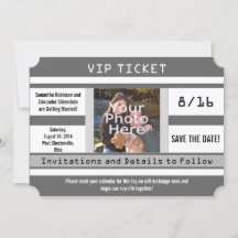 Cartão de Casamento de Save the Date de Bilhete de