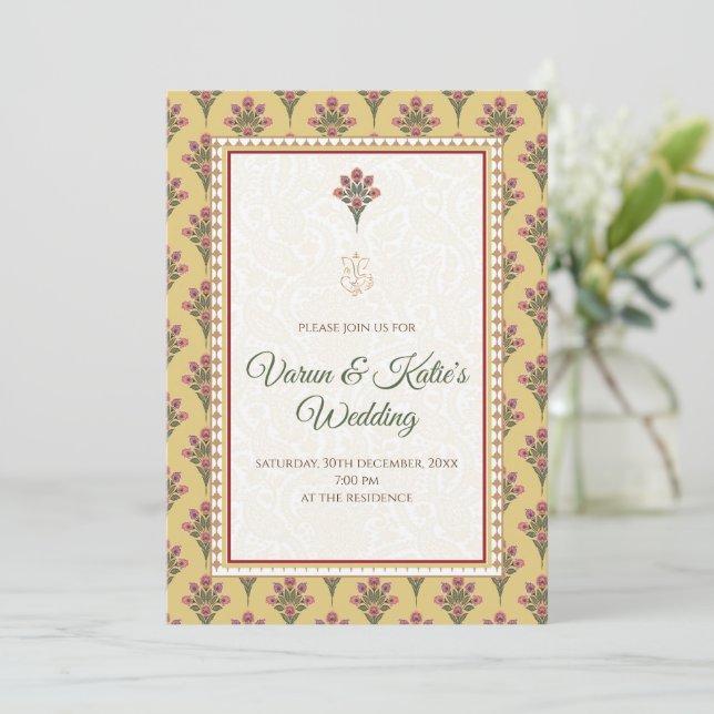 Cartão de casamento Desi Convite de casamento indi (Em pé/Frente)