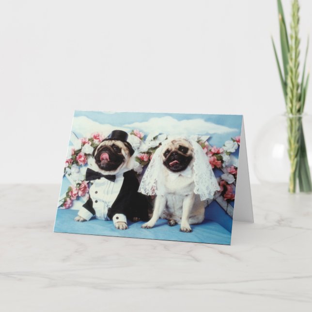 Cartão de casamento do cão do Pug (Frente)
