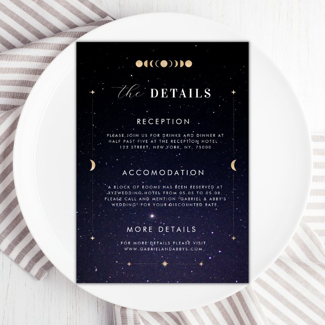 Cartão de Casamento Dourado Celestial Starry Moon  (Criador carregado)