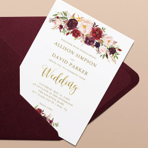 Cartão de Casamento Dourado Elegante de outono de
