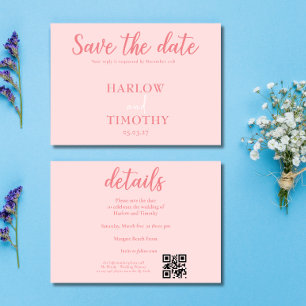 Cartão de casamento elegante Código QR cor-de-rosa