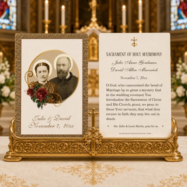 Cartão de Casamento Elegante Ouro St. Zelie & Loui (Criador carregado)