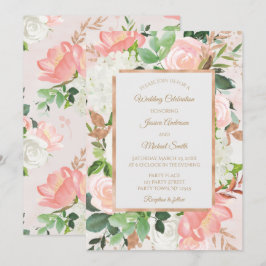 Cartão de Casamento Floral de Cor de Água Dourada 