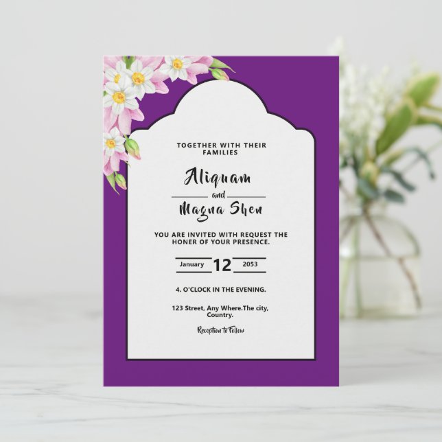 Cartão de casamento floral de luxo design (Em pé/Frente)