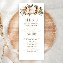 Cartão de casamento floral de Natal em ouro marfim