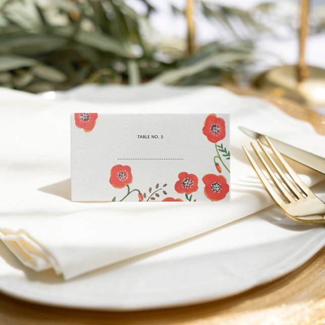 Cartão de casamento floral moderno da Red Poppies (Red poppies modern floral wedding place card)