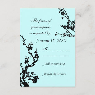 Cartão de casamento floral preto de turquesa RSVP