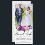 Cartão de Casamento Floral Púrpura e Obrigado<br><div class="desc">Cartão de Casamento Floral Ultra Violet para Obrigados e Amor com Script Negro Elegante</div>