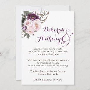 Cartão de Casamento Floral Russo de Púrpura Prof