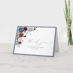 Cartão de Casamento Floral Vermelho Dusty Blue Bur
