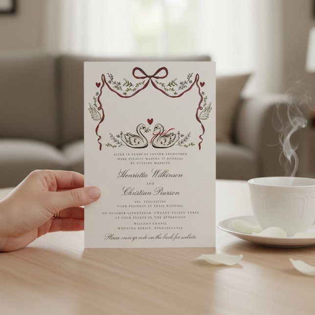 Cartão de Casamento Florestal Cisnes Românticos co (Criador carregado)