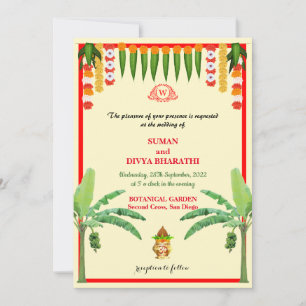 Cartão de Casamento Indiano com Banana Simples e G