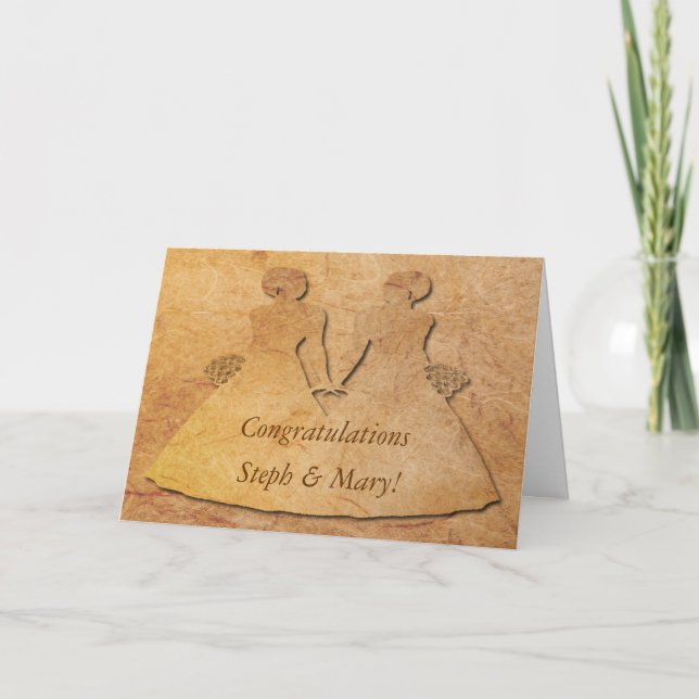 Cartão de casamento lésbica de papel da noiva do (Frente)