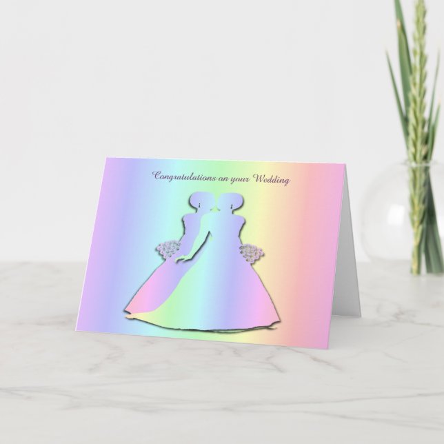 Cartão de Casamento Lésbica Pastel Pride para Gay  (Frente)