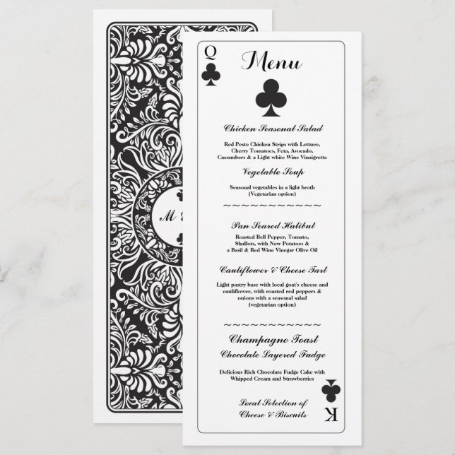 Cartão de Casamento Menu Ás de Paus (Frente/Verso)