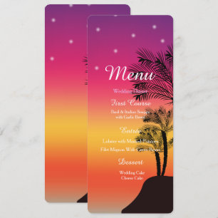 Cartão de Casamento MENU da Palmeira do Pôr do Sol