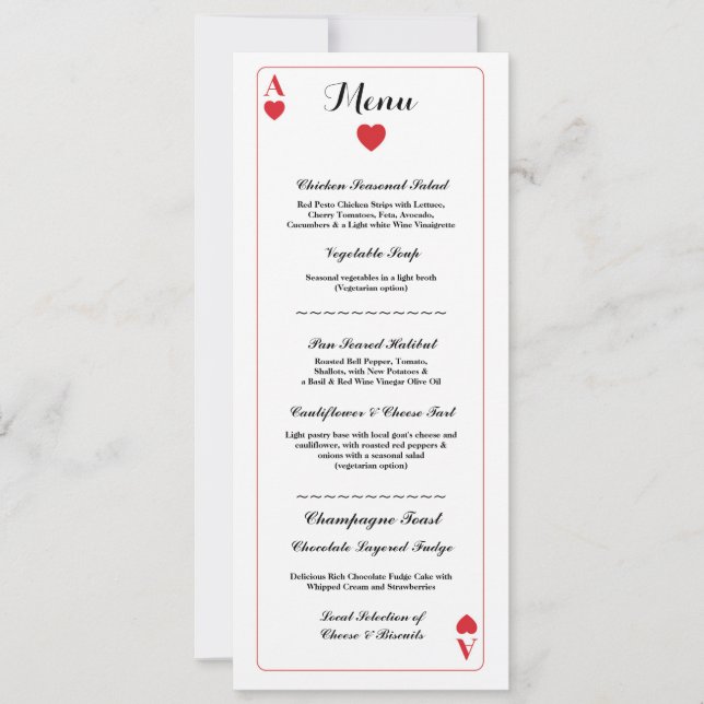 Cartão de Casamento Menu Jogo de Cartas Ás de Copa (Frente)
