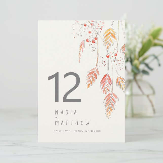 Cartão de casamento outono de uvas e bagas (Em pé/Frente)