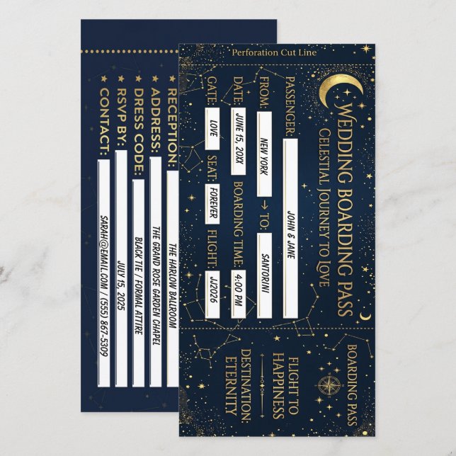 Cartão de Casamento Passagem Celestial Salve a Dat (Frente/Verso)
